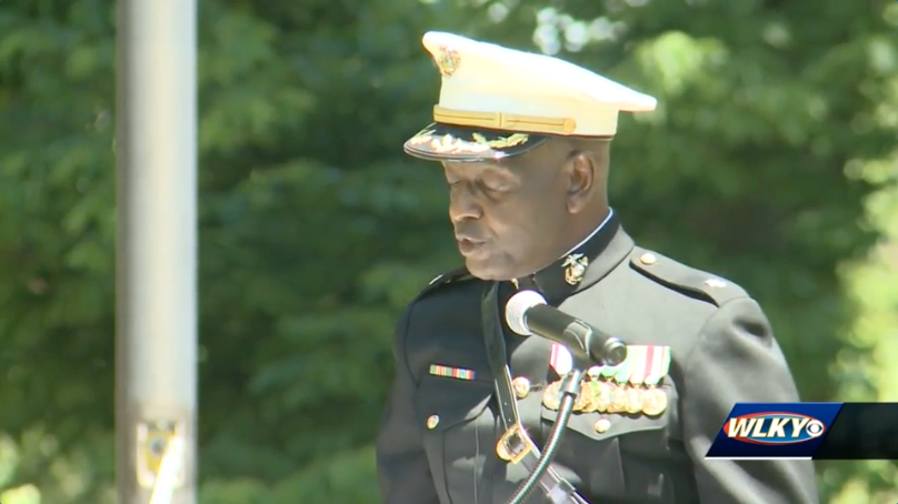 Charles McLaurine talks during ceremony
