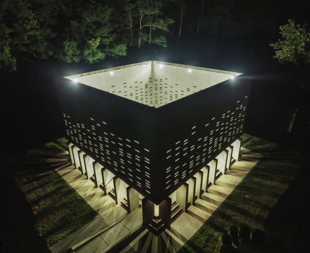 The memorial at night